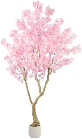 Pink Artificial Cherry Blossom Tree 6FT with Sturdy White Planter by Anbeser