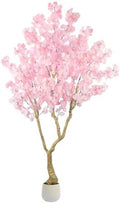 Pink Artificial Cherry Blossom Tree 6FT with Sturdy White Planter by Anbeser