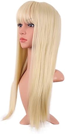 MapofBeauty 24 Inch Long Straight Flat Bangs Party Cosplay Wig,Mixed Blonde - Image 3