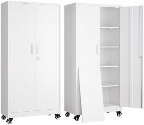 Yizosh Wheeled Metal Garage Storage Cabinet,Lockable Files Storage Cabinets by Yizosh
