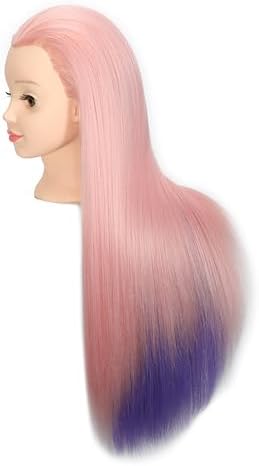 26"-28" Mannequin Head Styling Mannequin Head for Hair Styling and Free Table Stand Training Head Manikin Cosmetology Doll Head with Long Fiber Hair Hairdresser Practice Head for Stylist (Pink purple) - Image 3