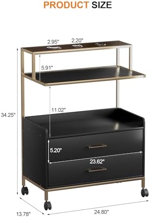 Salon Rolling Trolley with Lockable Wheels Barber Cart with Storage Drawer Mobile Hair Station Cabinet for Beauty Makeup Esthetician Spa Massage (Black+one Shelf+Two Drawers) - Image 6