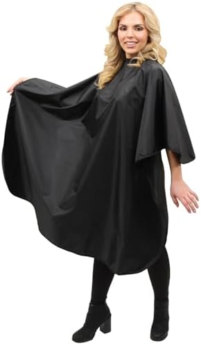 ForPro Low Fluorine Poly Chemical Cape, Professional Hair Salon Styling Cape with Adjustable Snap Closure, 58” L x 47” W, Black by ForProProfessionalCollection