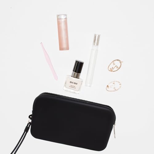 Silicone Small Makeup Pouch for Travel, Toiletry Bag Cute Portable Cosmetic Organizer - Waterproof, Mini Zipper Clutch - Black - Image 2