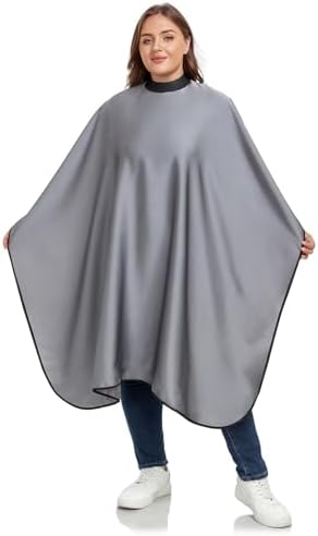 PERFEHAIR Salon Hair Cutting Cape for Adults - Adjustable Soft Silicone Collar Snap Closure, Silky Anti-Static Premium Haircut & Barber Cape - Gray by PERFEHAIR