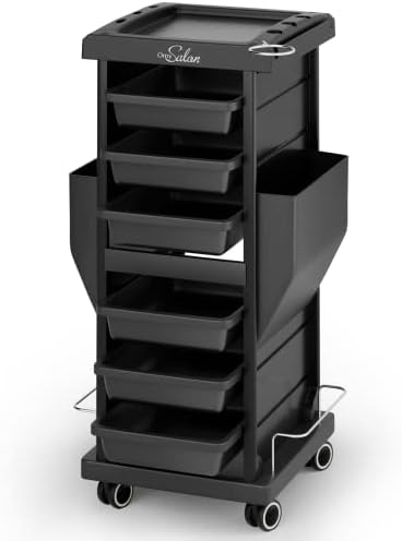 OmySalon Salon Trolley with 6 Drawers & Dryer Holder, Rolling Hair Cart Organizer, Mobile Storage Station Hairstylist Cart with Wheels for Beauty Tattoo Hairdressing by OmySalon