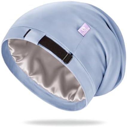 OLESILK 100% Mulberry Silk Bonnet for Sleeping Women, Hair Wrap for Curly Hair Care, Real Silk, Not Satin, Light Blue by OLESILK