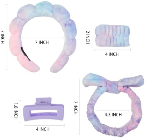 7 Pcs Spa Set, Facial Headband and Wristband Set, Skincare Accessories, College Style Girl Gift, Hair Accessories for Women and Girls（Tie Dye Purple） - Image 2