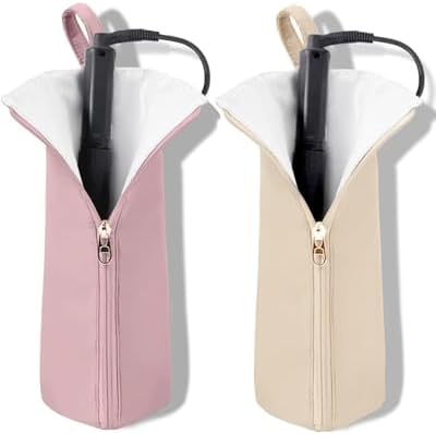 Holder & Mat for Curling Iron Flat Iron, Heat Resistant Hot Hair Tool Travel Bag Case (pink&beige) by Unknown