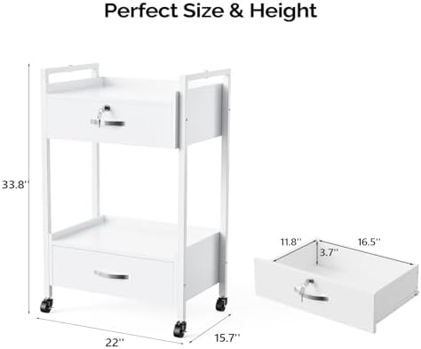 OmySalon Salon Trolley Cart with Wheels, Esthetician Cart with 2 Drawers & 2 Trays, Mobile Storage Organizer for Beauty Spa Massage Tattoo Esthetic Facial Tool Holder Station, White - Image 7