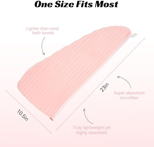 Microfiber Hair Towel Wrap for Women, Soft Lightweight Quick Dry Turban, Drying Hair Towels for Women, Hair Drying Towel with Button for Curly & Long Hair - Pink (Note: This model is ultra-slim.) - Image 2