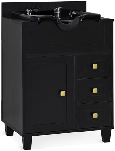 BarberPub Barber Storage Shampoo Station with Bowl & Cabinet 7131 (Black) by BarberPub