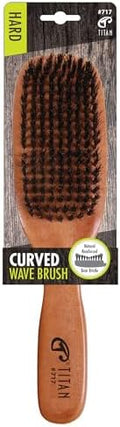 Titan Hard Curved Wave Brush For Men All Hair Textures – 1pc, Natural Boar Bristles Wooden Handle, Wooden Hair Brush by TITAN