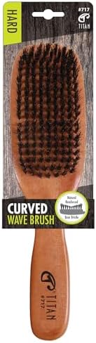 Titan Hard Curved Wave Brush For Men All Hair Textures – 1pc, Natural Boar Bristles Wooden Handle, Wooden Hair Brush by TITAN