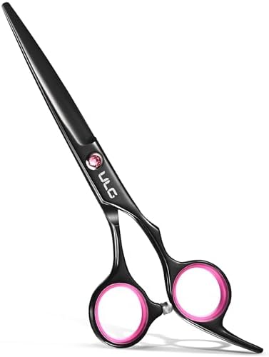 Hair Cutting Scissors, ULG Professional Hair Scissors 6.5 inch Right-Hand Razor Edge Barber Shears Salon Hair Cutting Shears Made of Japanese Stainless Steel, Hand Sharpened Black-Pink by ULG