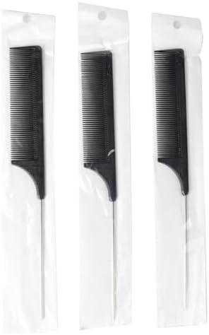 1 Piece Pin Rat Tail Comb Hair Comb Steel Pin Rat Tail Carbon Heat Resistant Teasing Combs with Stainless Steel Pintail for Hair Parting Rat Tail Combs Salon or Home Supply - Image 3