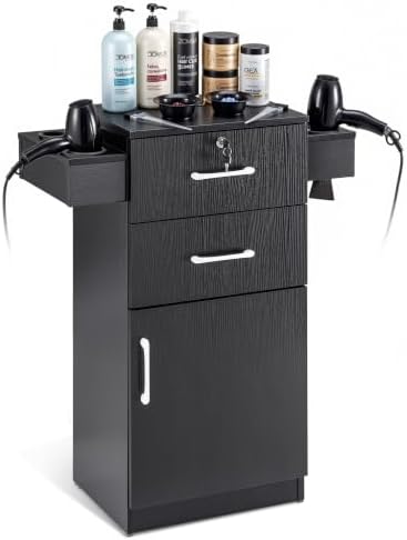 BarberPub Locking Stroage Cabinet, Barber Station with Holder, Black 2021 by BarberPub