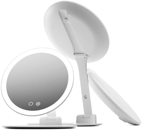Fancii 10x Travel Magnifying Makeup Mirror with Lights, Rechargeable, Height Adjustable 8" Stand, 3 Dimmable Color Modes, Portable LED Vanity Mirror (Abigail) by Fancii