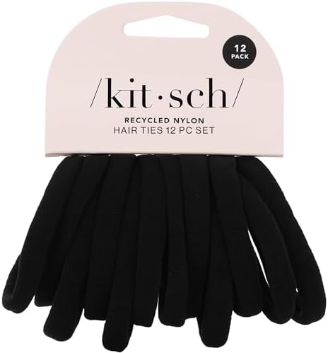 Kitsch Elastic Hair Ties No Damage | Stretchable Hair Bands - Black, 12pcs by Kitsch