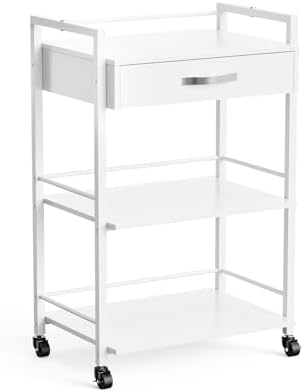OmySalon Salon Trolley Cart with Wheels, Esthetician Cart with 1 Drawer & 2 Trays, Mobile Storage Organizer for Beauty Spa Massage Tattoo Esthetic Facial Tool Holder Station, White by OmySalon