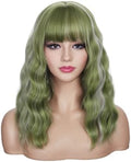 Sebast Pastel Bob Wigs with Bangs for Women Loose Wavy Wig Pastel Wavy Shoulder Length Bob Synthetic Cosplay Wig for Girl Colorful Costume Wigs (Sage Green pink Highlight) by Sebast