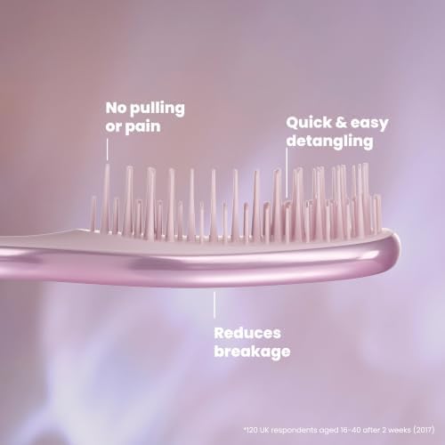 Tangle Teezer Chrome Detangler Mini Hair Brush, Straight to Curly, Pink - Image 4