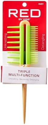 Red by Kiss Detangling Brush for Adults & Kids, Long & Wide Tooth, Mixed-Length Detangler Comb with Rat Tail for All Hair Types by REDbyKISS