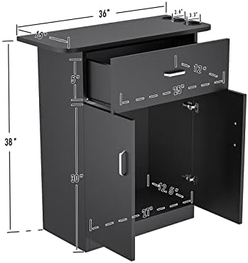 Paddie Barber Cabinet Storage Station, Free Standing Beauty Hair Stations for Salon Barber Utility Unit with Holders Styling Salon Spa Equipment with Drawer and Cabinet(Black) - Image 3