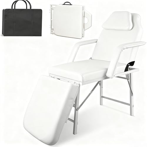 Portable Tattoo Chair, Foldable 73" Spa Facial Bed with Carry Bag, White by COOFEL