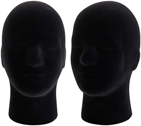 Hedume 2 Pack Mannequin Head Stand Model, Foam Black Velvet Male Wigs Display Model, Mannequin Manikin Head for Wig, Hat, Glasses by Hedume