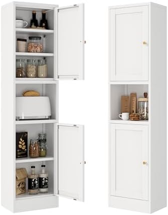 Bevivog Slim Kitchen Pantry Cabinet for Small Space, 67" Tall Narrow Storage Cabinets with Hutch and 3 Adjustable Shelves, Freestanding Tall Slim Bathroom Storage Cabinet by BevivogStylishCabinetsOrganizeYourSpace