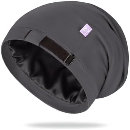 OLESILK 100% Mulberry Silk Bonnet for Sleeping, Mens Bonnet for Curly Hair, 100% Real Silk for Frizzy Hair, Dark Grey by OLESILK