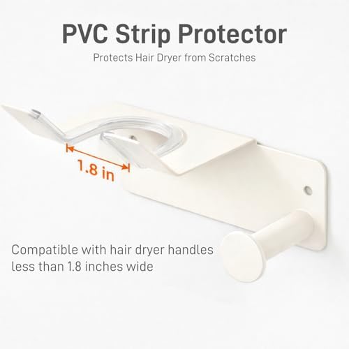 Hair Dryer Holder, Dyson Hair Dryer Holder, Blow Dryer Holder with Cord Hook SUS304 Stainless Steel Wall Mount, Self Adhesive/Screw Space Saving Hairdryer Holder for Bathroom White - Image 3