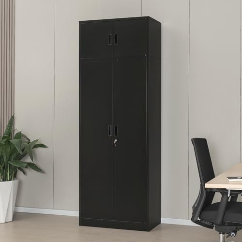 Wanfu Metal Storage Cabinet, 87" H x 32" W x 16" D Locking Storage Cabinets with 4 Adjustable Shelves and Top Cabinet for Office, Garage, Home-Black - Image 4