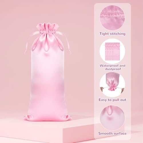 4 Pcs Satin Wig Bags with Drawstring Pink Wig Storage Bags for Wigs and Hair Extension Tools (13.5x9.8 Inch) - Image 4