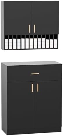 Salon Staion Hair Color Bar Organizers, Hair Color Rack, Barber Station Cabinet with Drawers & Adjustable Shelves, Wall Mounted Tube Storage Station for Salon Display, Black by OmySalon
