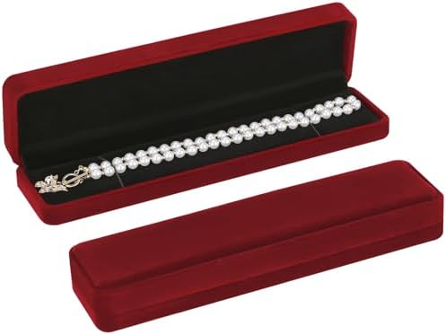 LETURE 2 Pieces Long Velvet Chain Necklace Gift Box Set, Bracelet Storage Case, Jewellry Display Box for Wedding, Engagement,Proposal, Birthday and Anniversary (Red-2pcs) by LETURE