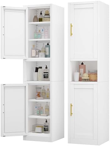 67" Tall Narrow Bathroom Storage Cabinet, Metal Pantry Cabinet, White by pozdeg