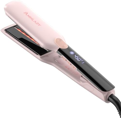 ANNLARY Hair Straightener, 1.75 Inch Flat Iron with Infrared and Ionic Technology, Titanium Plate with Ceramic Coating Dual Voltage Straightener with Heat-Resistant Silicone for All Hair Types by ANNLARY