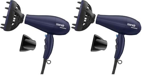 Infiniti PRO CONAIR Hair Dryer with Innovative Diffuser, Enhances Curls and Waves While Reducing Frizz, Dark Blue (Pack of 2) by conair