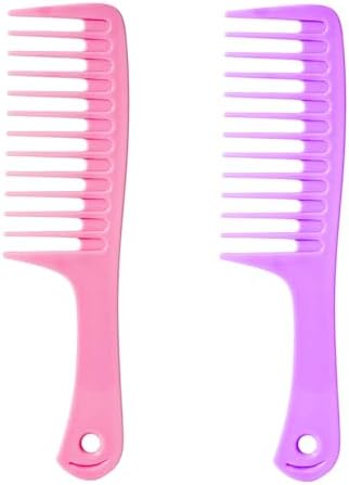 2PCS Wide Tooth Comb for Curls, Large Tooth Detangling Comb for Women & Men Wet & Dry Curly Hair(Purple-Pink) by Fgail