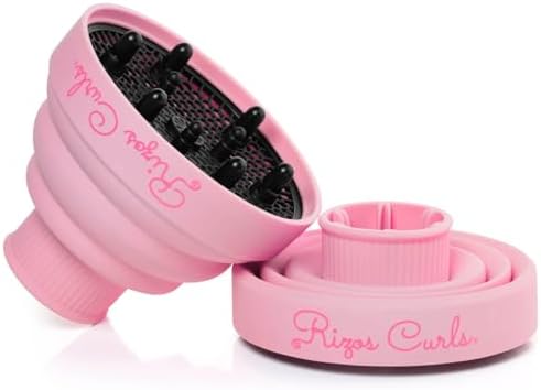 Rizos Curls Collapsible Hair Diffuser, Dry Curls Evenly & Faster, Enhances Curl Definition, Volume, and Minimize Frizz, Universal Size Fits Most Hair Dryers, Pink by RizosCurls