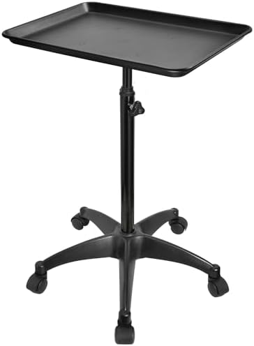JOSTZHXIN Salon Rolling Tray, Premium Aluminum Tattoo Tray Rolling Cart, Height Adjustable Styling Tray, Service Storage Tray Trolley for Beauty Salon Clinic Spa by JOSTZHXIN