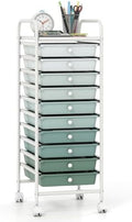 Giantex 10-Drawer Rolling Storage Cart w/Wheels, Handle, Removable Drawers, Mobile Organizer Storage Unit, Trolley Utility Cart for Home Kitchen Living Room Office Play Room, Green Gradient by Giantex