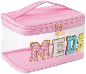 uekeboag Chenille Letter MEDS Clear Medicine Makeup Bag(02Light Pink) by uekeboag