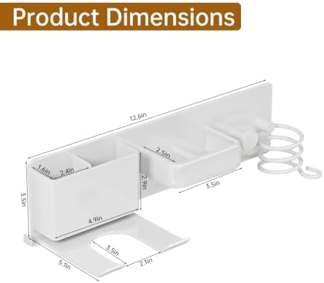 5 in 1 Hair Dryer Holder Hair Tool Organizer Metal Wall Mount (White) - Image 2