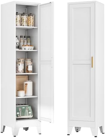 Bevivog Tall Bathroom Storage Cabinet, 67" Narrow Metal Storage Cabinets, Freestanding Tall Linen Cabinet, Slim Kitchen Pantry Cabinets with Shelves by BevivogStylishCabinetsOrganizeYourSpace