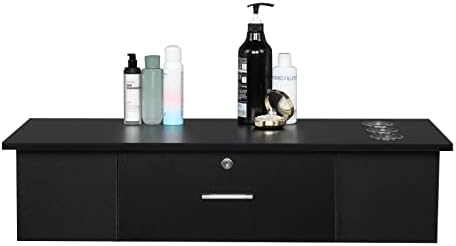 Salon Stations for Hair Stylist, Wall Mount Styling Station Classic Locking Barber Stations Beauty Salon Equipment with Drawer (with 1 Drawers &3 Hair Dryer, Black) - Image 4
