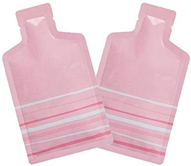 QQ Studio Pack of 100 Color Aluminum Metallized Foil Single-Use Dispenser Tip Open Bottom Heat Seal Sample Pouch (3" x 5", Pink w/White & Pink Stripes) by QQStudio