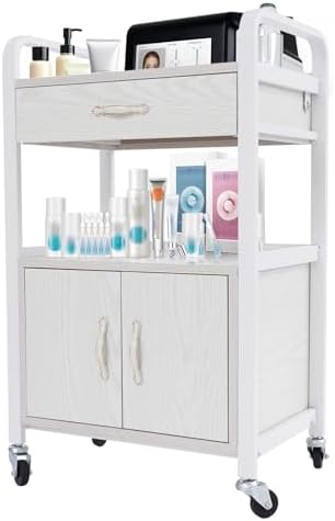 Beauty Salon Utility Trolley Cart, Movable Beauty Organizer Portable High Capacity Luggage Trolley Cart Free Standing Esthetician Rolling Makeup Carts w/4 Wheels for Beauty Spa Massage (White) by Unknown